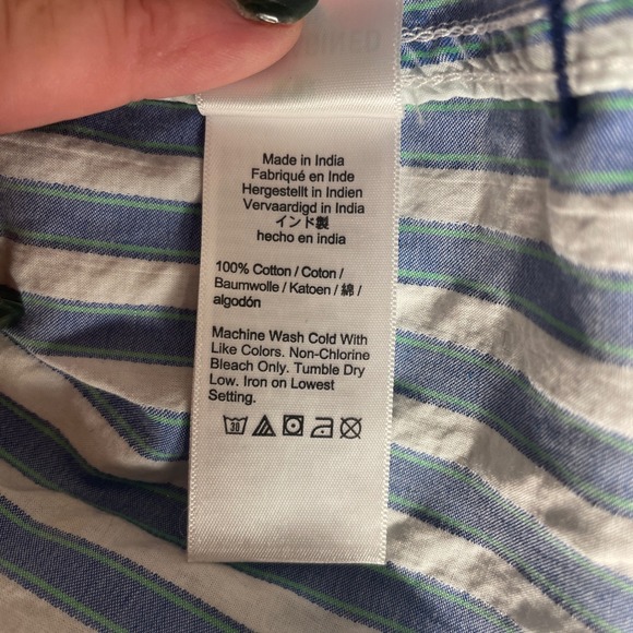 J Crew Classic Fit Shirt Women 8 Blue White Textured Stripe Button Down Blouse - Picture 12 of 13